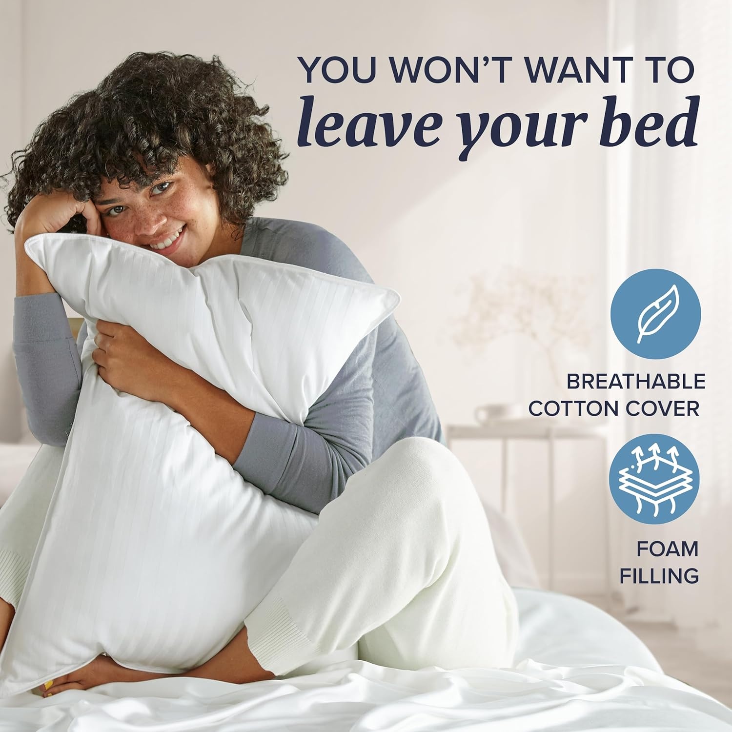 image:imageBeckham Hotel Collection King Size Memory Foam Bed Pillows amp Cooling Pillowcases Set of 2 Sand