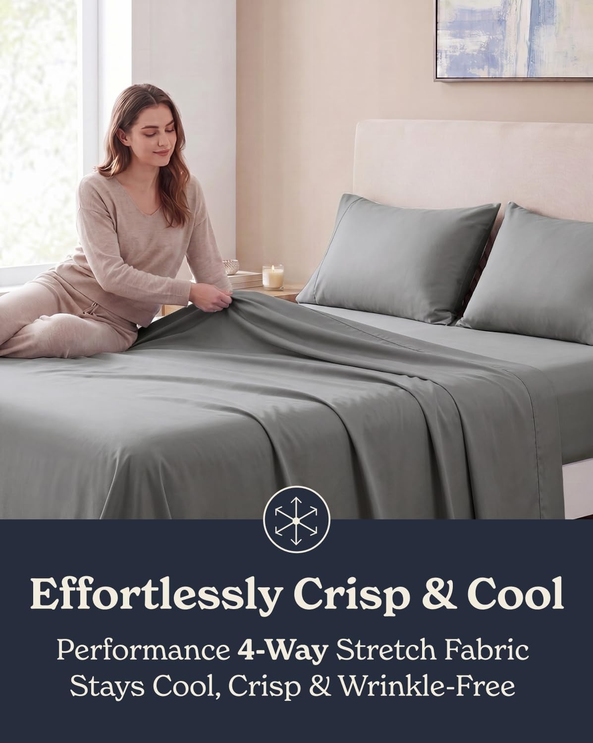 image:imageBeckham Hotel Collection Queen 4 Piece Cooling Sheet Set for Hot Sleepers Silky Soft Breathable amp Cooling Summer Bed Sheets Fits Mattress Up to 16 Deep Pockets Wrinkle amp Fade Free Dark Gray
