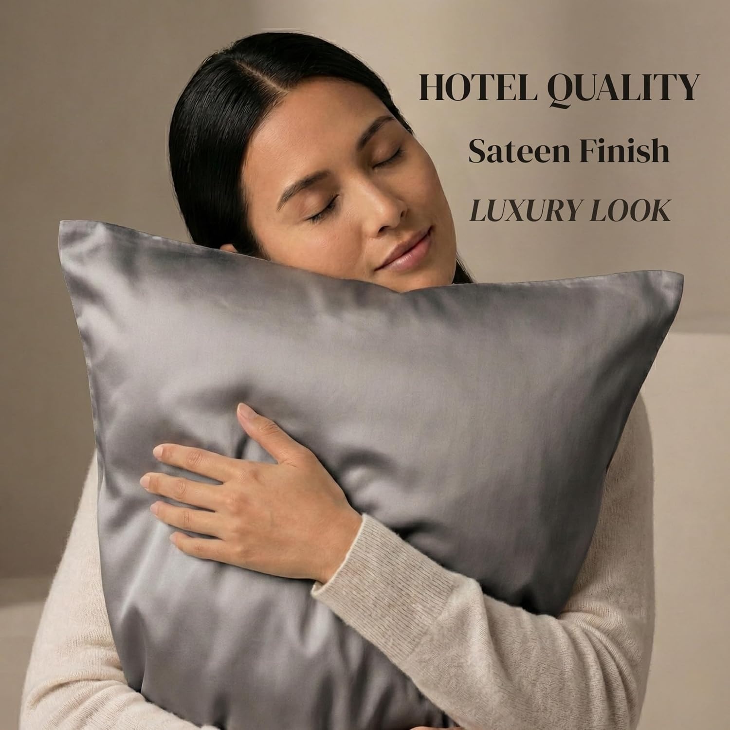 image:imageBeckham Hotel Collection Queen Pillows with Cotton Pillowcases Sets of 2 Soft Down Alternative Pillows Open End Cases for Easy Changing Dark Gray