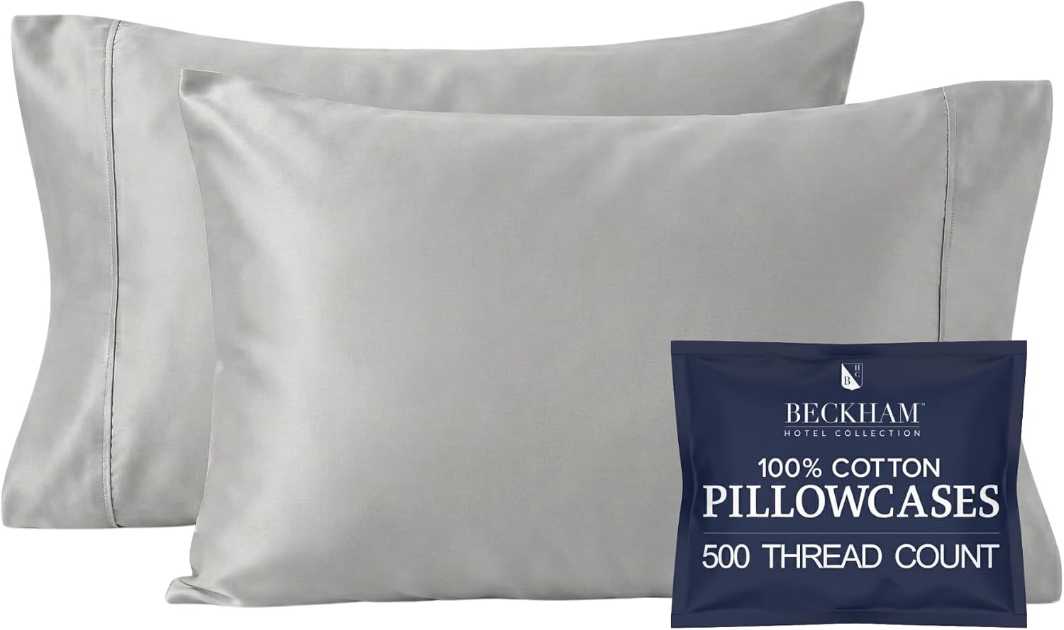 image:imageBeckham Hotel Collection Queen Pillows with Cotton Pillowcases Sets of 2 Soft Down Alternative Pillows Open End Cases for Easy Changing Dark Gray