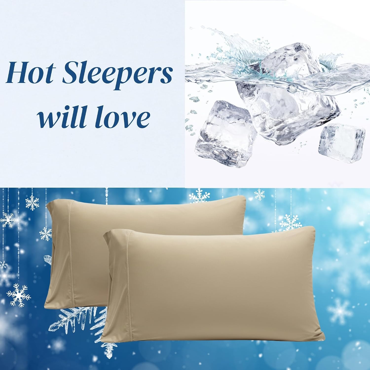 image:imageBeckham Hotel Collection Queen Size Pillow Protectors amp Cooling Pillowcases Set of 2 Sand