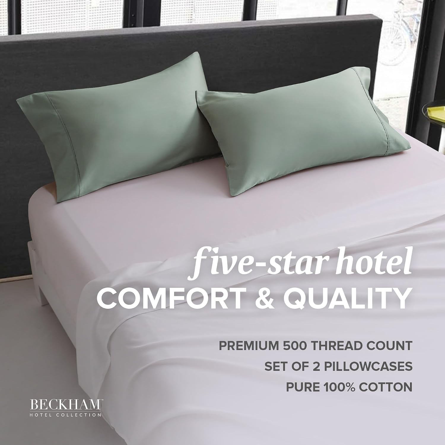 image:imageBeckham Hotel Collection Summer Sanctuary King Pillow amp Cotton Pillowcases Aqua Gray