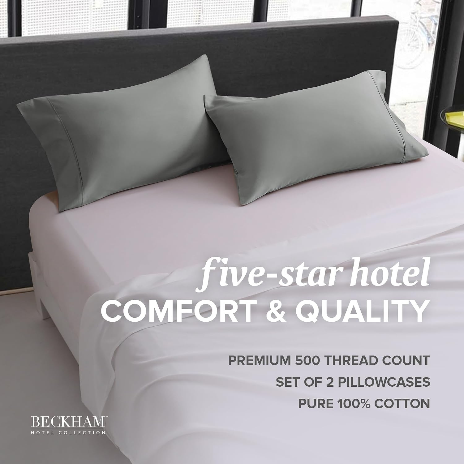 image:imageBeckham Hotel Collection Summer Sanctuary King Pillow amp Cotton Pillowcases Dark Gray