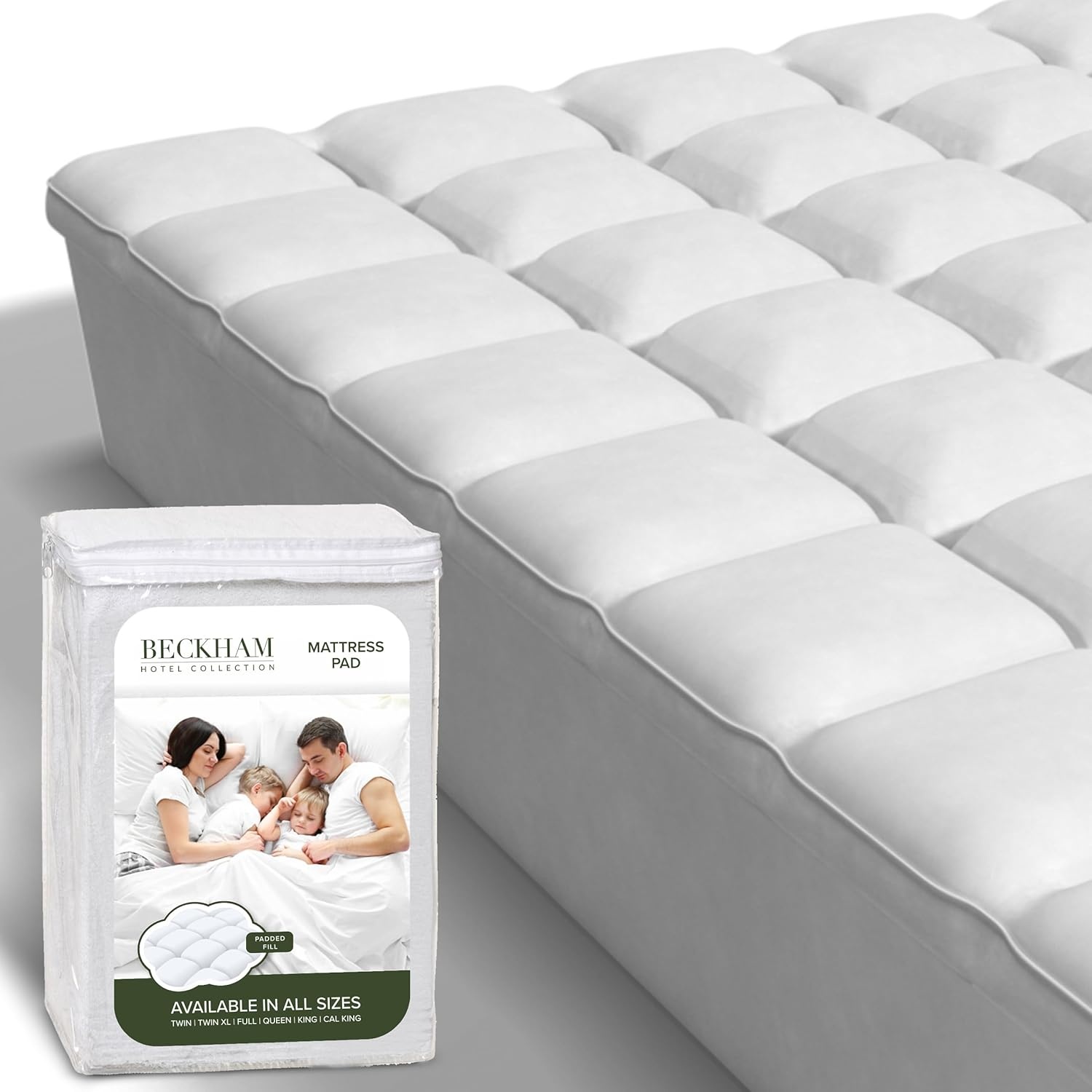 image:imageBeckham Hotel Collection Twin Size Mattress Pad amp Gray Cotton Sheet Set Deep Pocket All Season Use