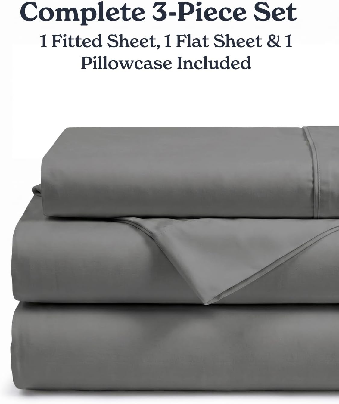 image:imageBeckham Hotel Collection Twin XL 3 Piece Cooling Sheet Set for Hot Sleepers Silky Soft Breathable amp Cooling Summer Sheets for Dorm Beds Fits Mattress 16 Deep Wrinkle amp Fade Free Dark Gray