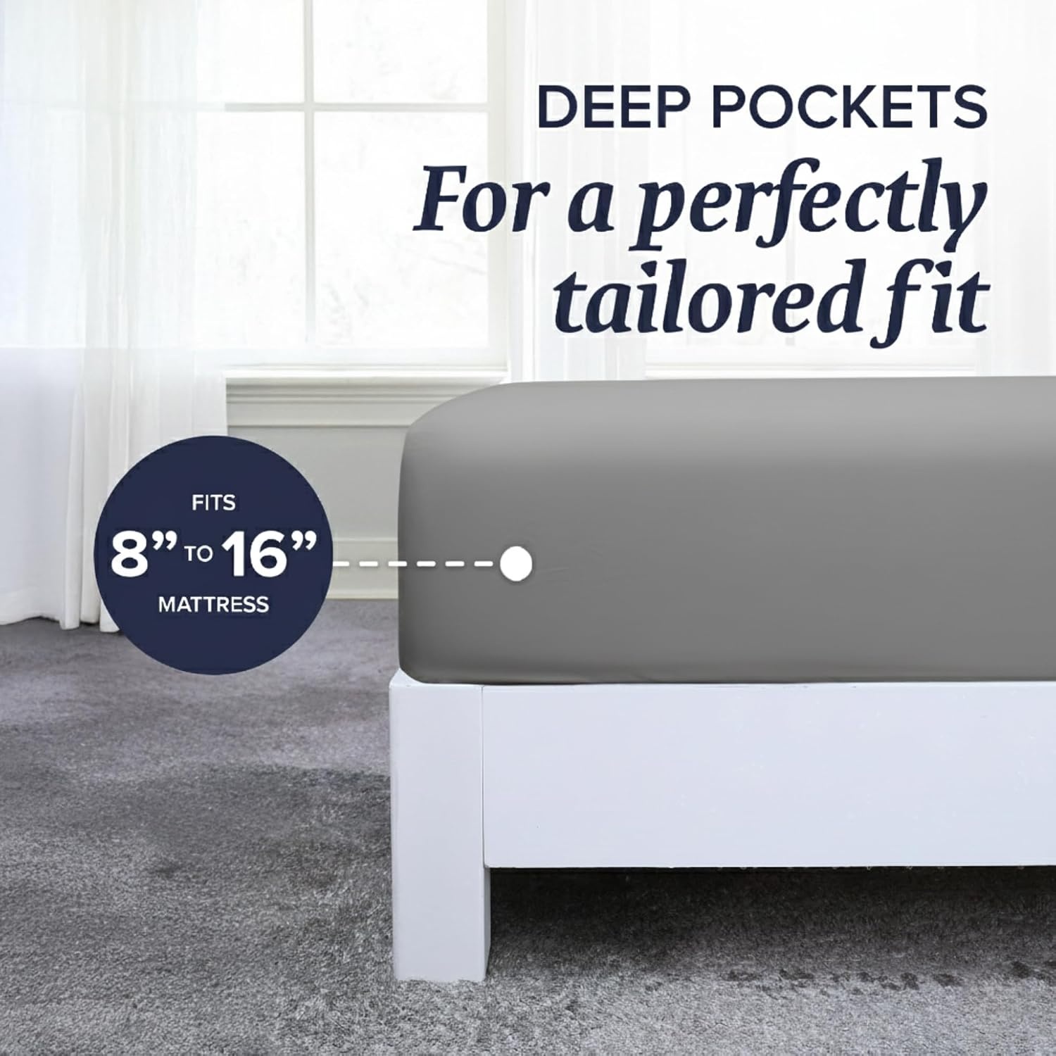 image:imageBeckham Hotel Collection Twin XL Size Mattress Pad amp Dark Gray Cotton Sheet Set Deep Pocket All Season Use