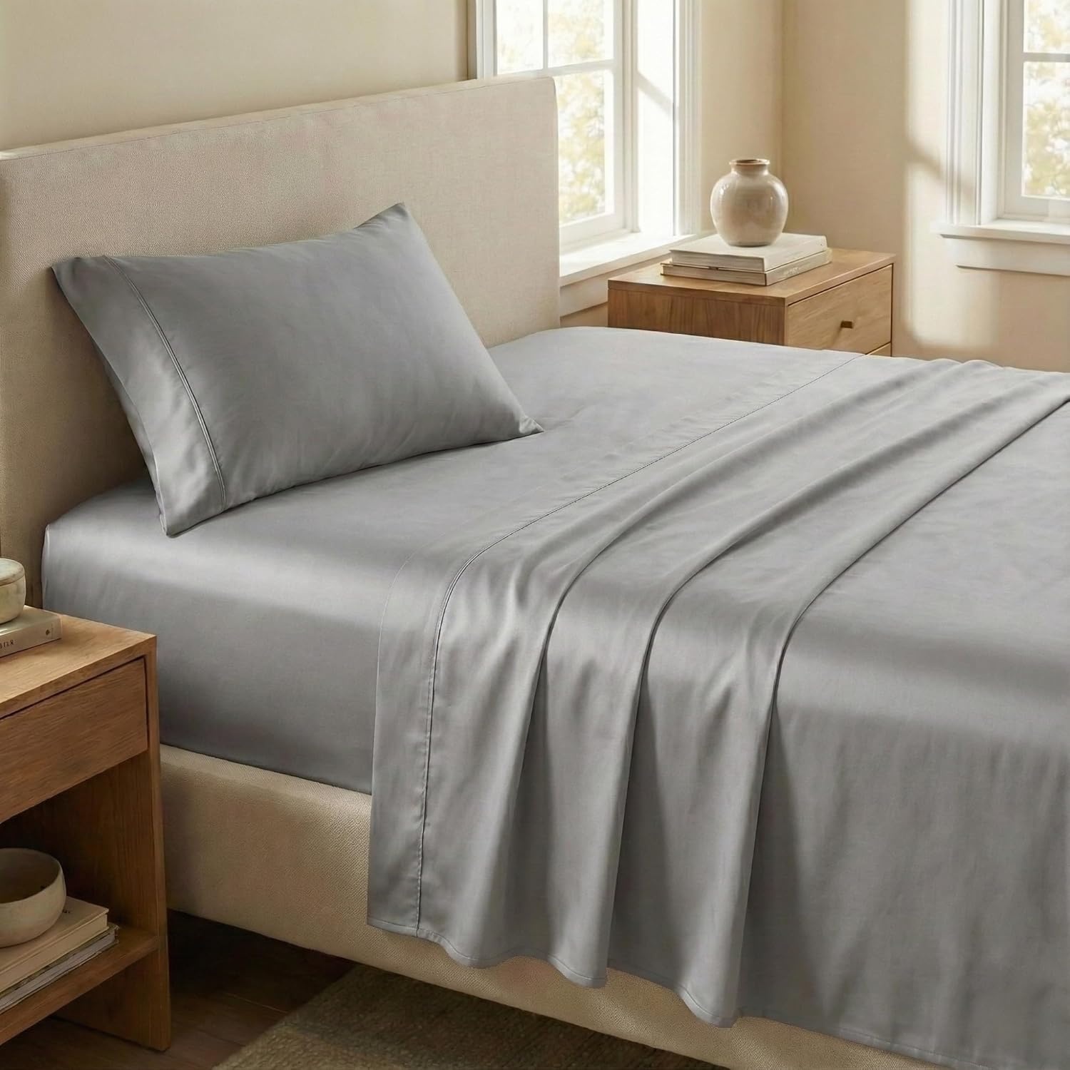 image:imageBeckham Hotel Collection Twin XL Size Mattress Pad amp Dark Gray Cotton Sheet Set Deep Pocket All Season Use