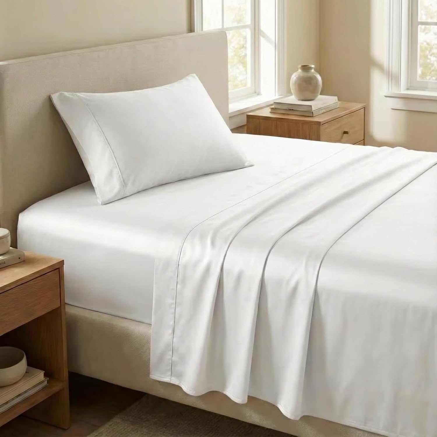 image:imageBeckham Hotel Collection Twin XL Size Mattress Pad amp White Cotton Sheet Set Deep Pocket All Season Use