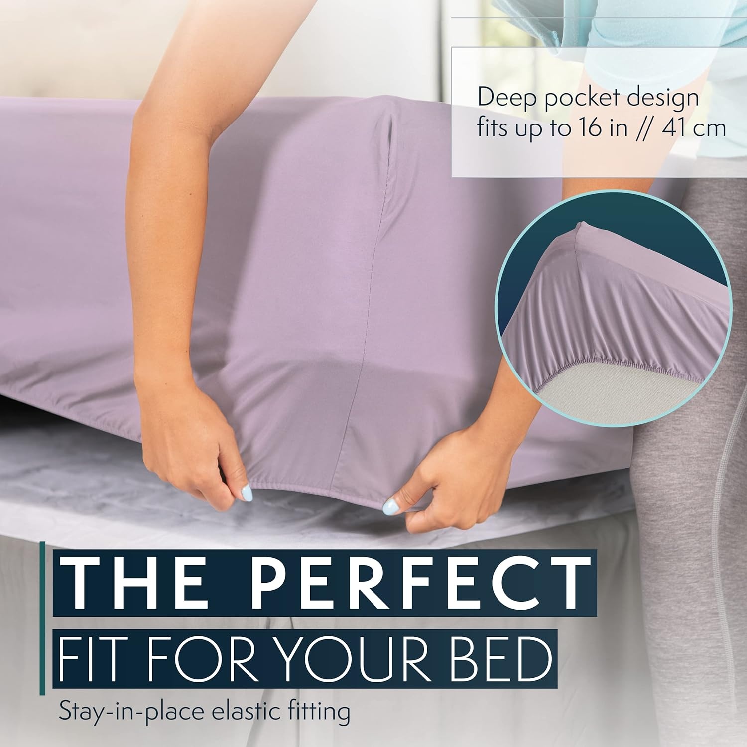 image:imageHC COLLECTION Bed Sheets Set Queen with 2 Pillowcases Hotel Luxury Platinum 1800 Series Brushed Microfiber Deep Pocket Fitted Sheet Fade Resistant Ultra Soft 4 Pcs Bedding for Hot Sleepers Ice Blue08 Lavender