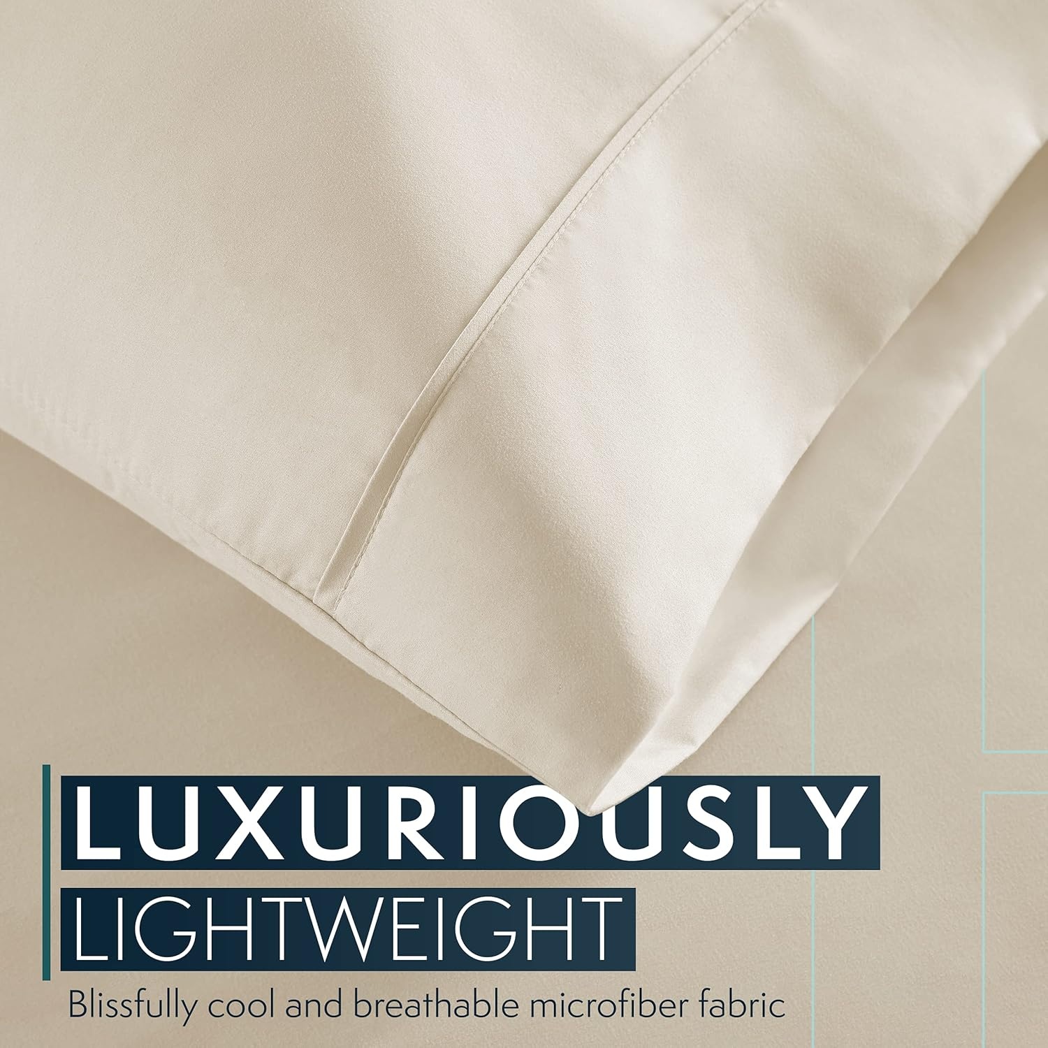 image:imageHC COLLECTION Bed Sheets Set Queen with 2 Pillowcases Hotel Luxury Platinum 1800 Series Brushed Microfiber Deep Pocket Fitted Sheet Fade Resistant Ultra Soft 4 Pcs Bedding for Hot Sleepers Ice Blue04 Cream
