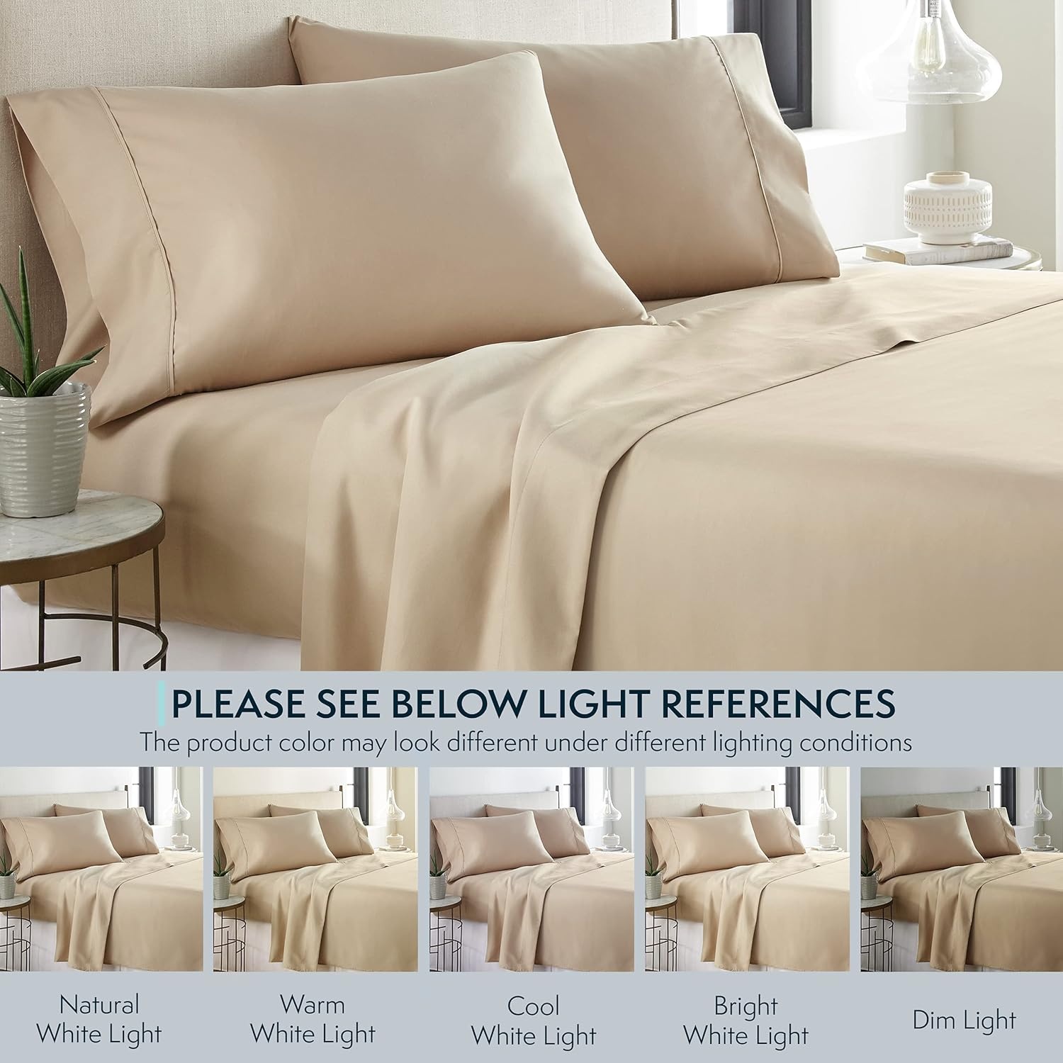 image:imageHC COLLECTION Bed Sheets Set Queen with 2 Pillowcases Hotel Luxury Platinum 1800 Series Brushed Microfiber Deep Pocket Fitted Sheet Fade Resistant Ultra Soft 4 Pcs Bedding for Hot Sleepers Ice Blue05 Taupe