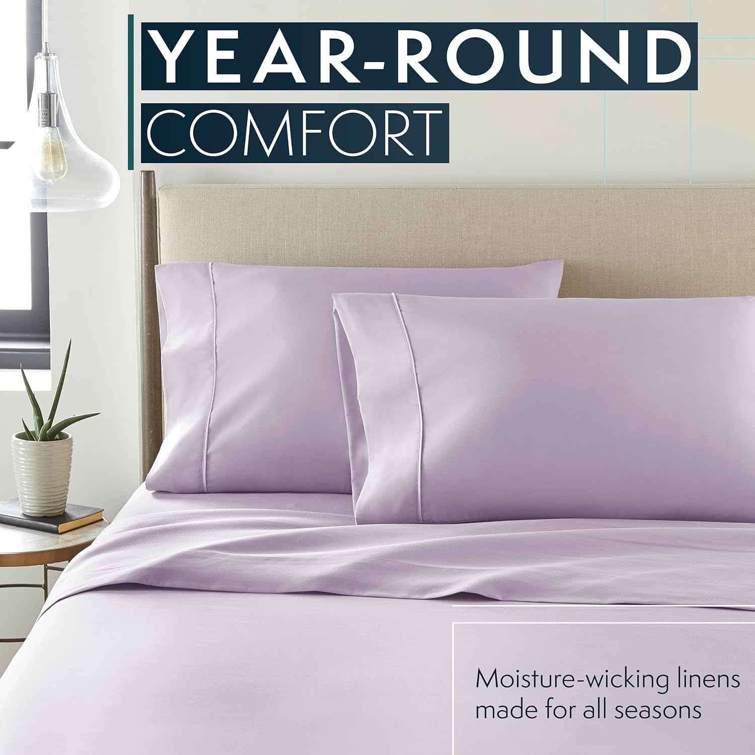 image:imageHC COLLECTION Bed Sheets Set Queen with 2 Pillowcases Hotel Luxury Platinum 1800 Series Brushed Microfiber Deep Pocket Fitted Sheet Fade Resistant Ultra Soft 4 Pcs Bedding for Hot Sleepers Ice Blue08 Lavender