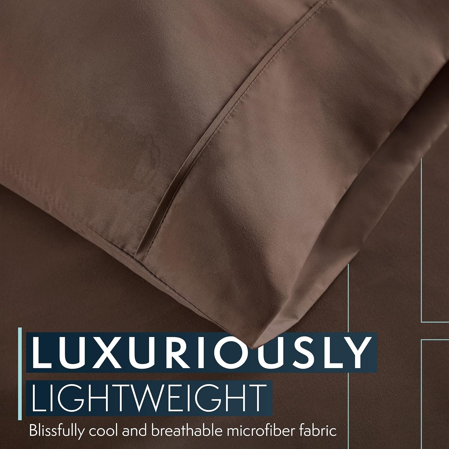image:imageHC COLLECTION Bed Sheets Set Queen with 2 Pillowcases Hotel Luxury Platinum 1800 Series Brushed Microfiber Deep Pocket Fitted Sheet Fade Resistant Ultra Soft 4 Pcs Bedding for Hot Sleepers Ice Blue13 Brown