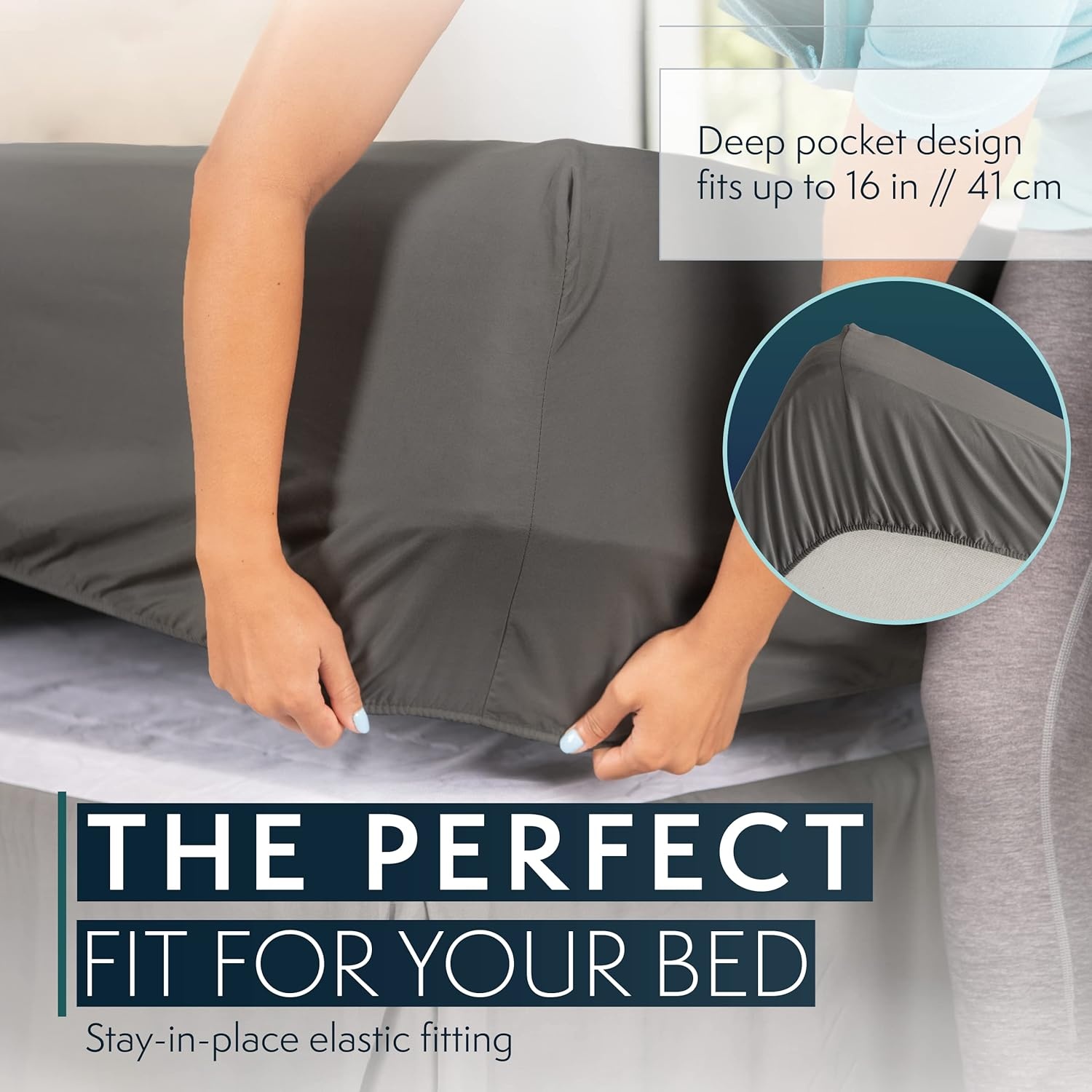 image:imageHC COLLECTION Bed Sheets Set Queen with 2 Pillowcases Hotel Luxury Platinum 1800 Series Brushed Microfiber Deep Pocket Fitted Sheet Fade Resistant Ultra Soft 4 Pcs Bedding for Hot Sleepers Ice Blue02 Gray