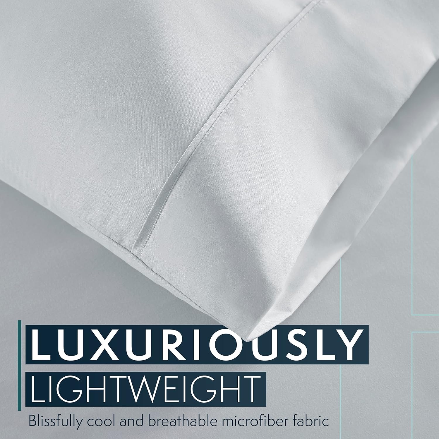 image:imageHC COLLECTION Bed Sheets Set Queen with 2 Pillowcases Hotel Luxury Platinum 1800 Series Brushed Microfiber Deep Pocket Fitted Sheet Fade Resistant Ultra Soft 4 Pcs Bedding for Hot Sleepers Ice Blue03 Ice Blue