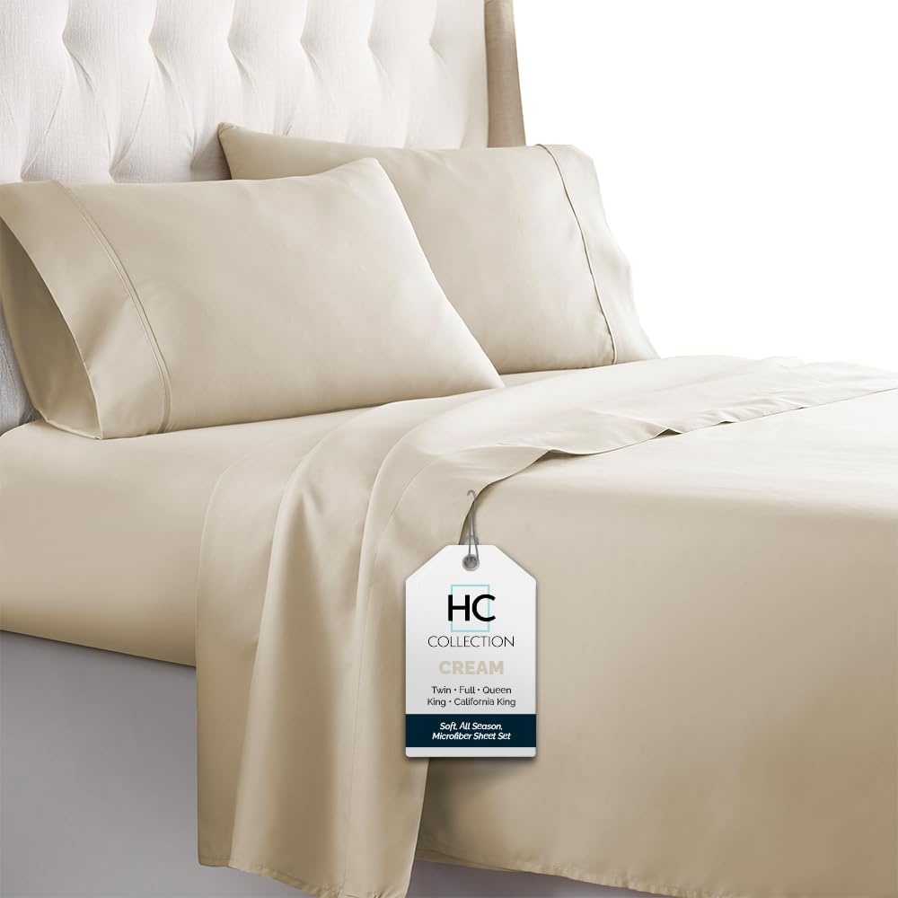 image:imageHC COLLECTION Bed Sheets Set Queen with 2 Pillowcases Hotel Luxury Platinum 1800 Series Brushed Microfiber Deep Pocket Fitted Sheet Fade Resistant Ultra Soft 4 Pcs Bedding for Hot Sleepers Ice Blue05 Taupe