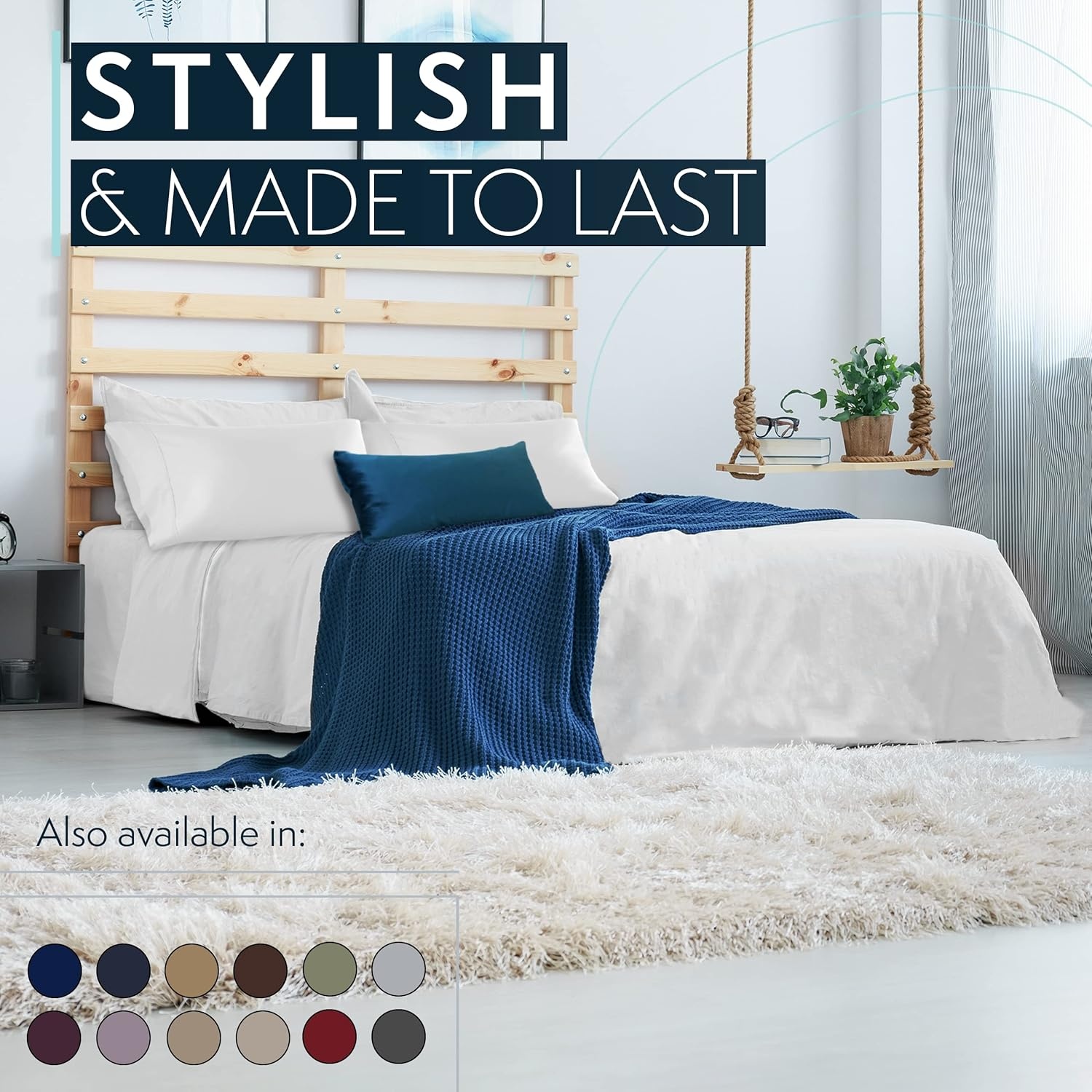 image:imageHC COLLECTION Bed Sheets Set Queen with 2 Pillowcases Hotel Luxury Platinum 1800 Series Brushed Microfiber Deep Pocket Fitted Sheet Fade Resistant Ultra Soft 4 Pcs Bedding for Hot Sleepers Ice Blue03 Ice Blue
