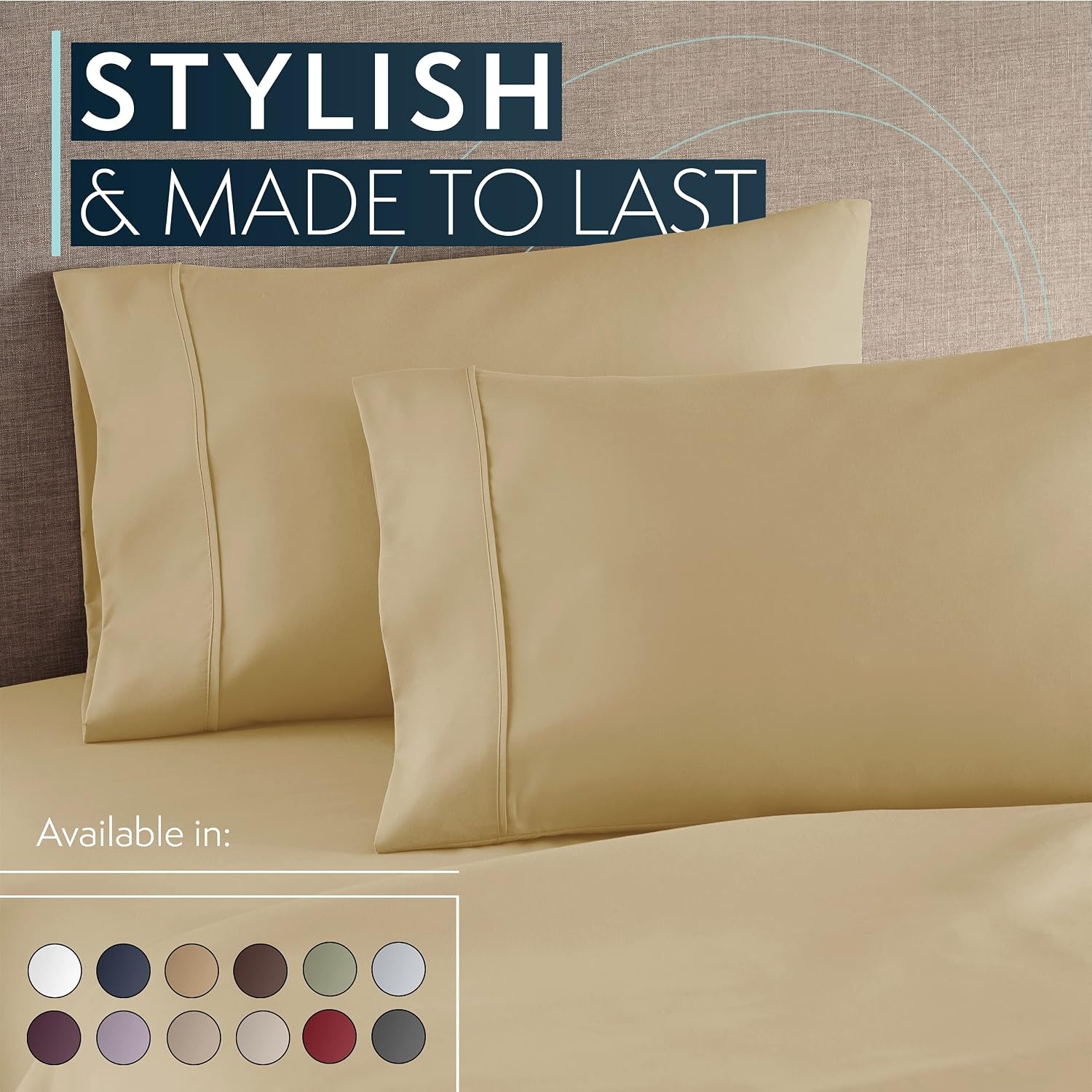 image:imageHC Collection Pillow Cases Standard SizeQueen Size Set of 2 Microfiber Extra Soft Pillowcases Easy Care amp Machine Washable WhiteCamel