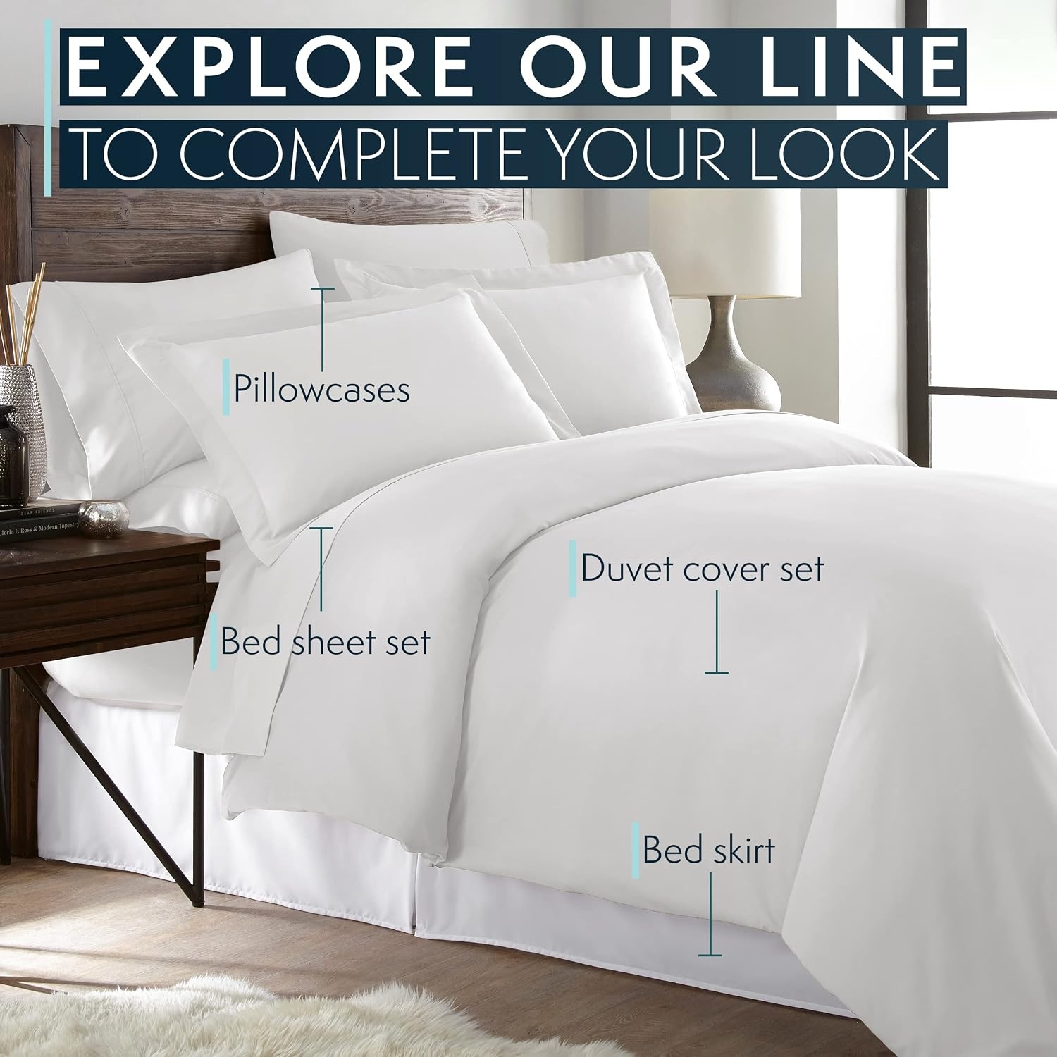 image:imageHC Collection Pillow Cases Standard SizeQueen Size Set of 2 Microfiber Extra Soft Pillowcases Easy Care amp Machine Washable WhiteEggplant