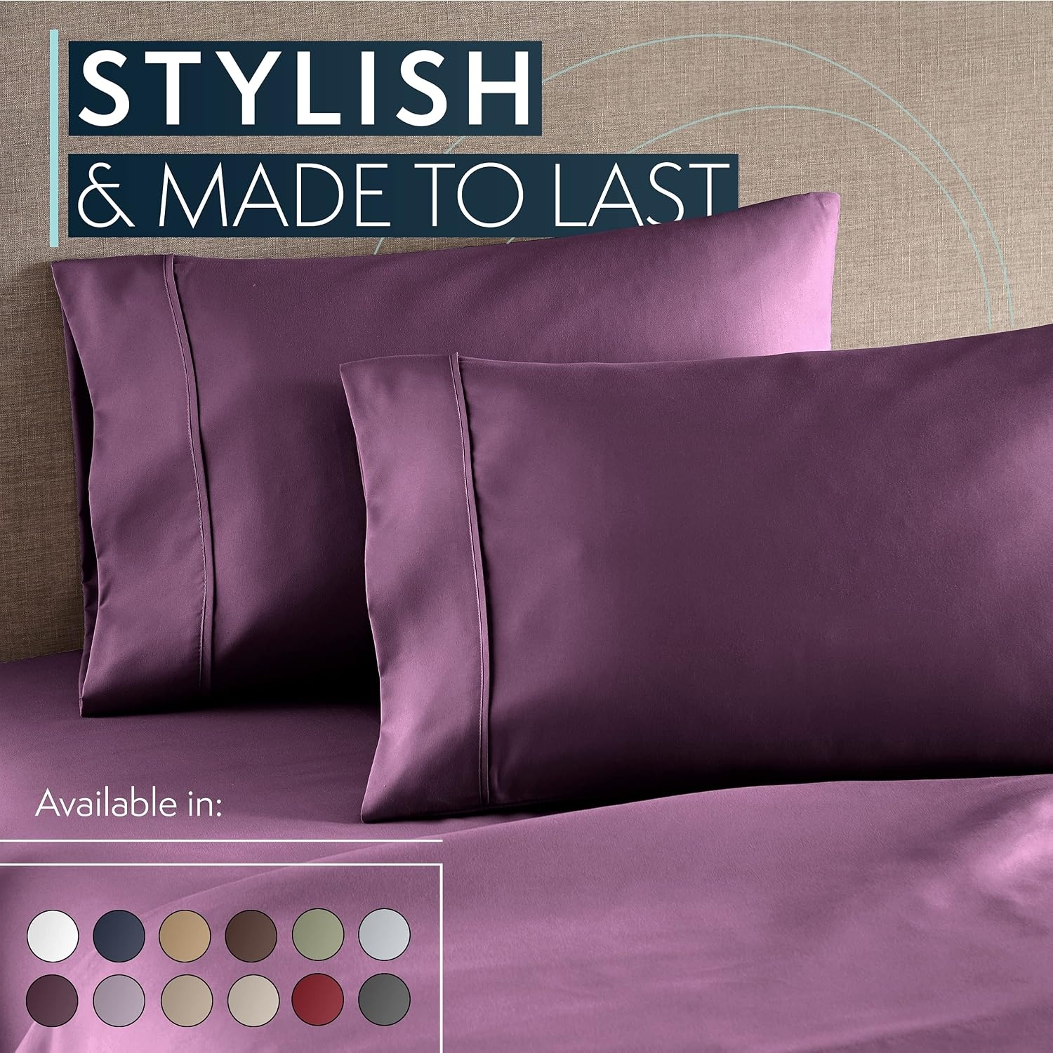 image:imageHC Collection Pillow Cases Standard SizeQueen Size Set of 2 Microfiber Extra Soft Pillowcases Easy Care amp Machine Washable WhiteEggplant