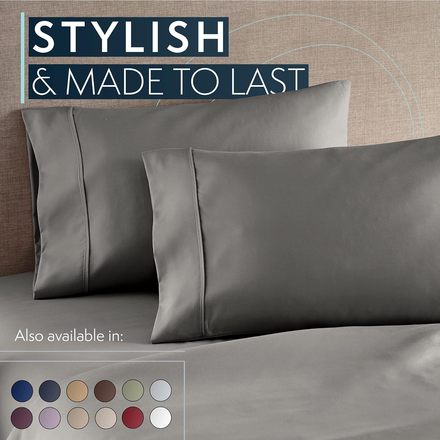 image:imageHC Collection Pillow Cases Standard SizeQueen Size Set of 2 Microfiber Extra Soft Pillowcases Easy Care amp Machine Washable WhiteGray