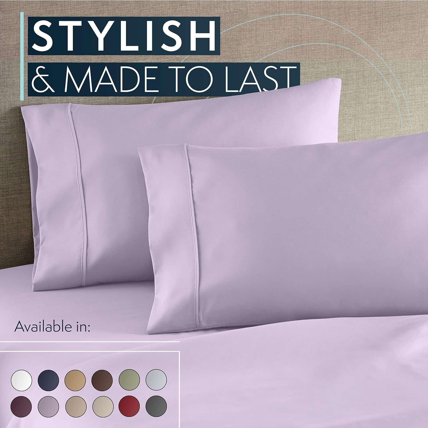 image:imageHC Collection Pillow Cases Standard SizeQueen Size Set of 2 Microfiber Extra Soft Pillowcases Easy Care amp Machine Washable WhiteLavender