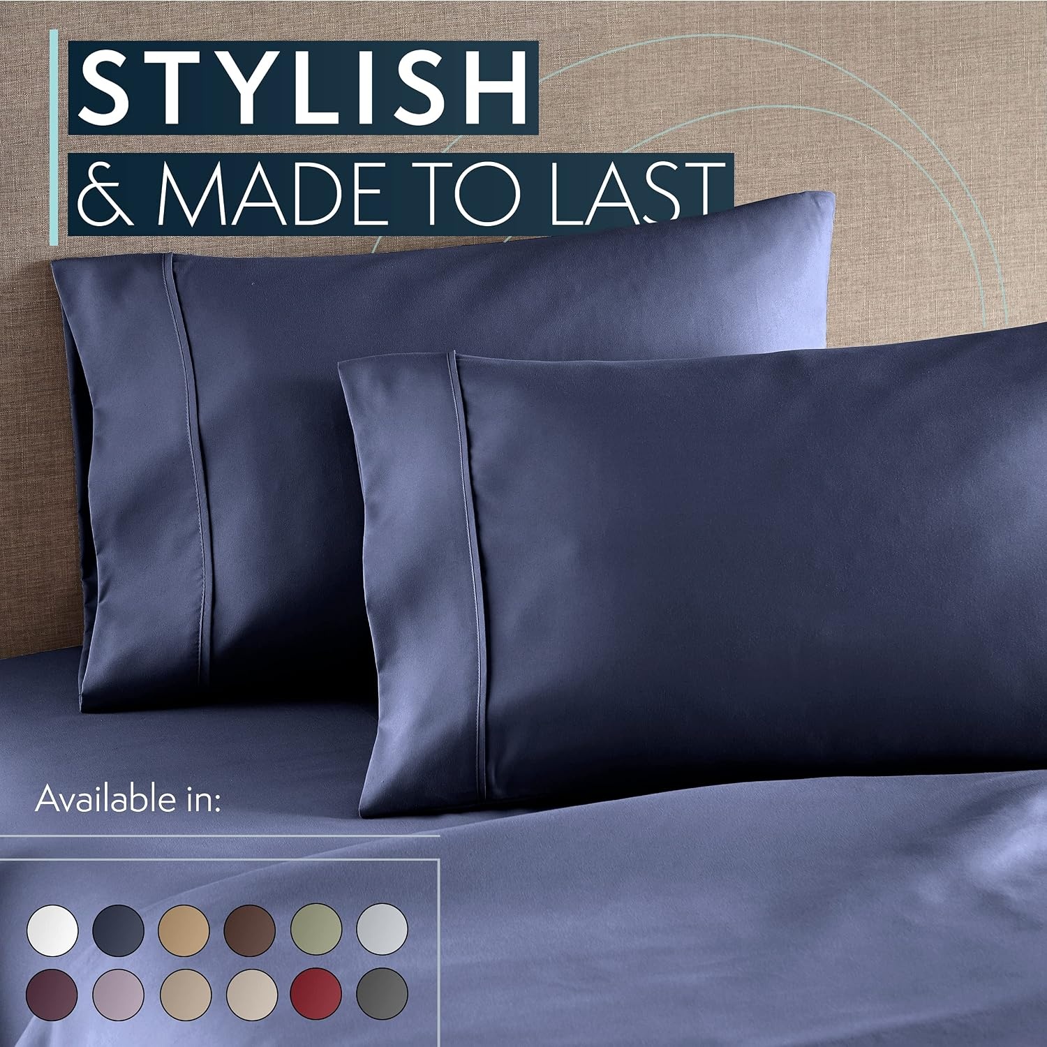 image:imageHC Collection Pillow Cases Standard SizeQueen Size Set of 2 Microfiber Extra Soft Pillowcases Easy Care amp Machine Washable WhiteNavy