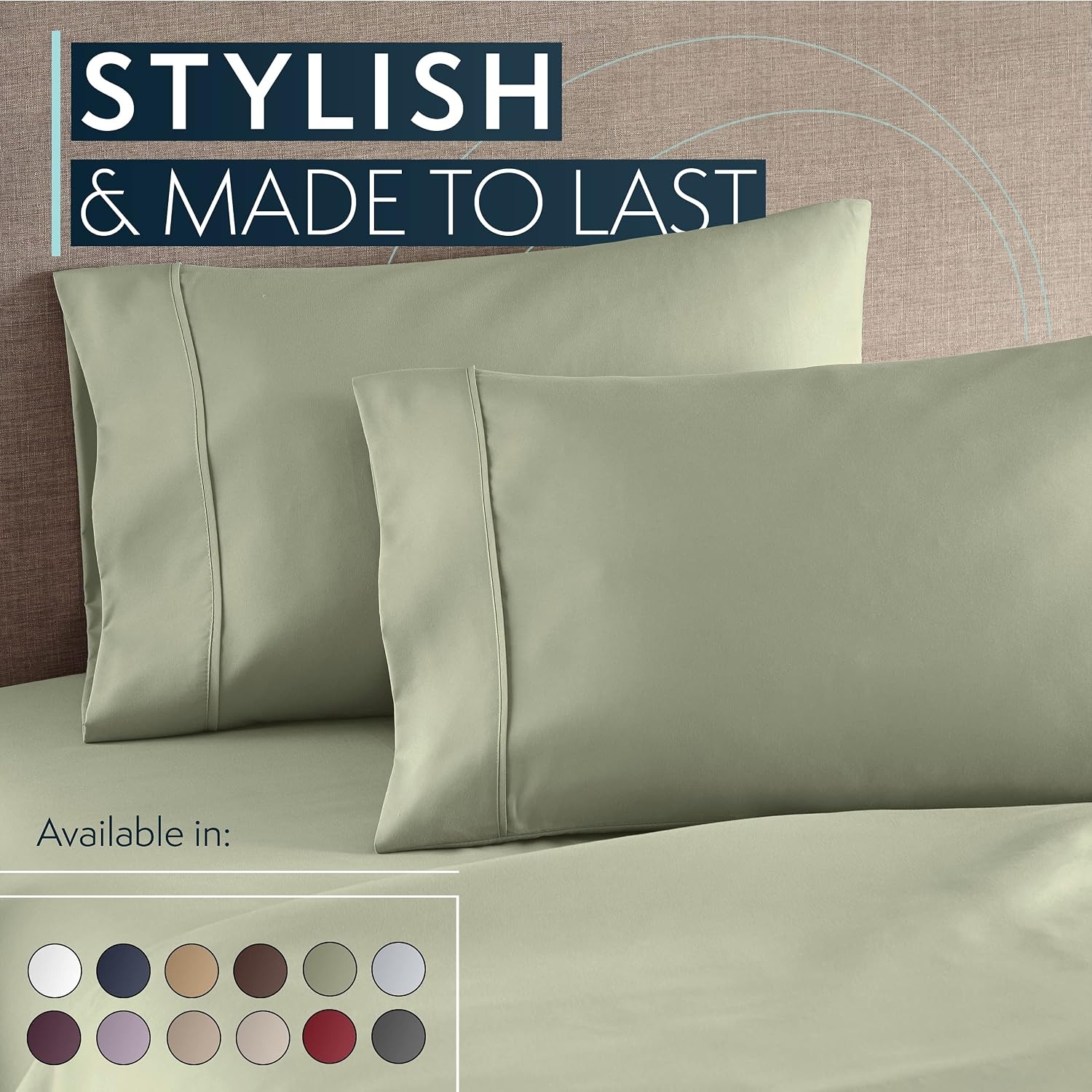 image:imageHC Collection Pillow Cases Standard SizeQueen Size Set of 2 Microfiber Extra Soft Pillowcases Easy Care amp Machine Washable WhiteSage