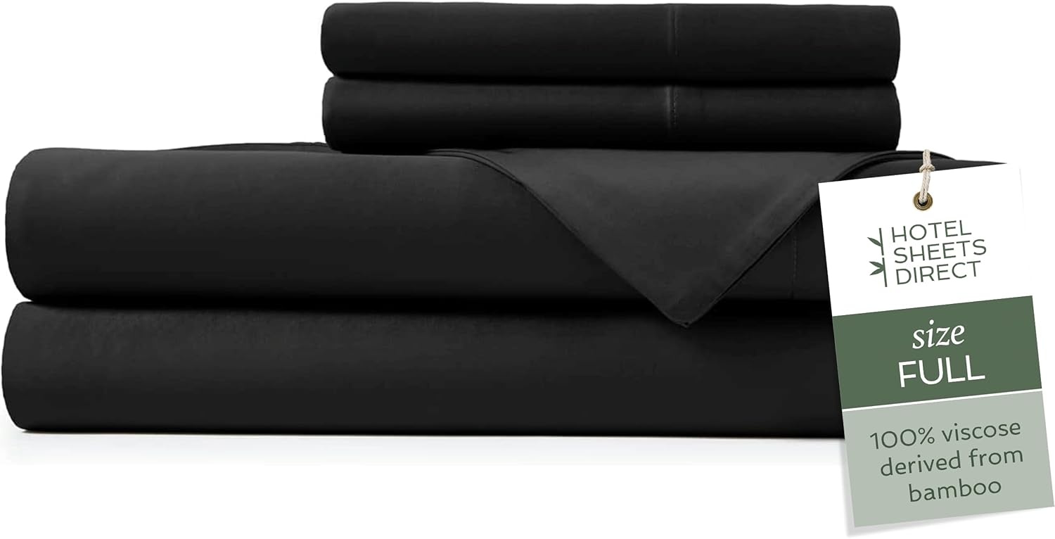 image:imageHotel Sheets Direct 4 Piece Bed Sheet Set Queen Size 100 Viscose Derived from Bamboo Sheets Set with 2 Pillowcases Cooling amp Breathable Luxury Bedding MoistureWicking amp Silky Soft Texture White13 Black