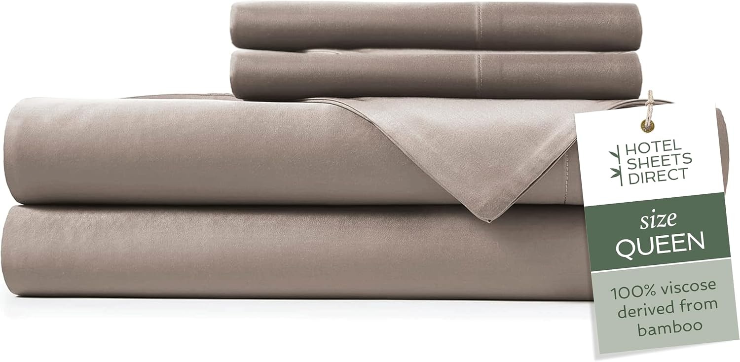 image:imageHotel Sheets Direct 4 Piece Bed Sheet Set Queen Size 100 Viscose Derived from Bamboo Sheets Set with 2 Pillowcases Cooling amp Breathable Luxury Bedding MoistureWicking amp Silky Soft Texture White05 Sand