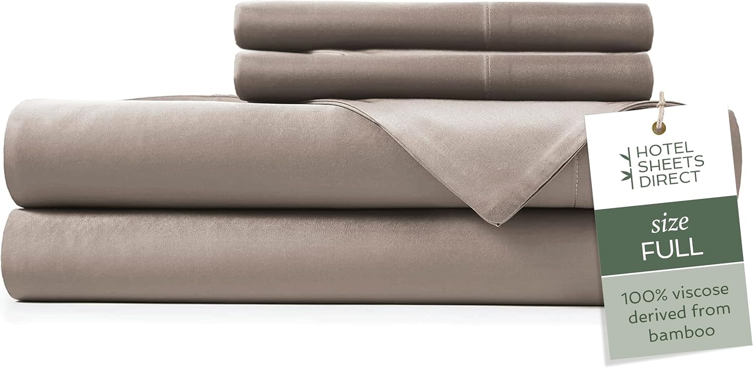 image:imageHotel Sheets Direct 4 Piece Bed Sheet Set Queen Size 100 Viscose Derived from Bamboo Sheets Set with 2 Pillowcases Cooling amp Breathable Luxury Bedding MoistureWicking amp Silky Soft Texture White05 Sand