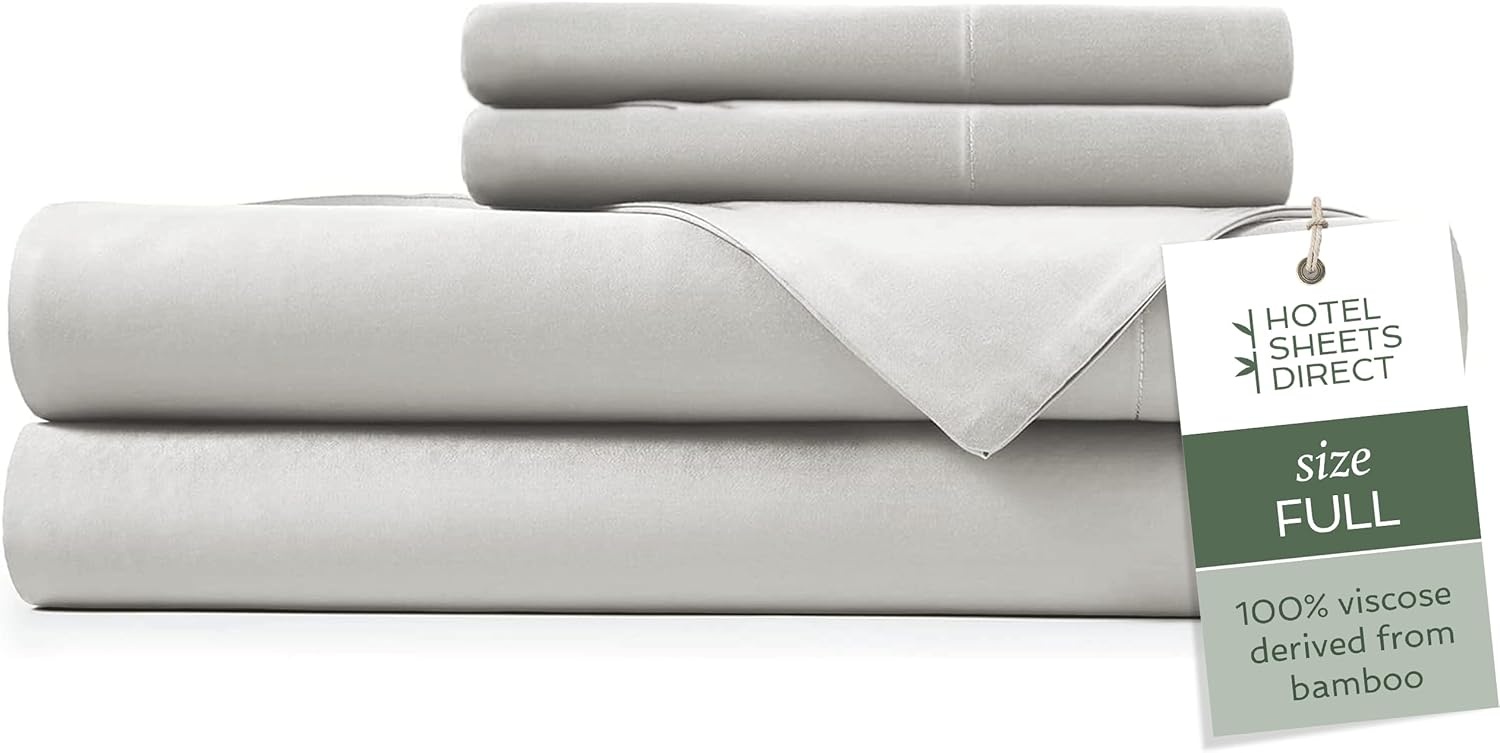 image:imageHotel Sheets Direct 4 Piece Bed Sheet Set Queen Size 100 Viscose Derived from Bamboo Sheets Set with 2 Pillowcases Cooling amp Breathable Luxury Bedding MoistureWicking amp Silky Soft Texture White02 Light Gray