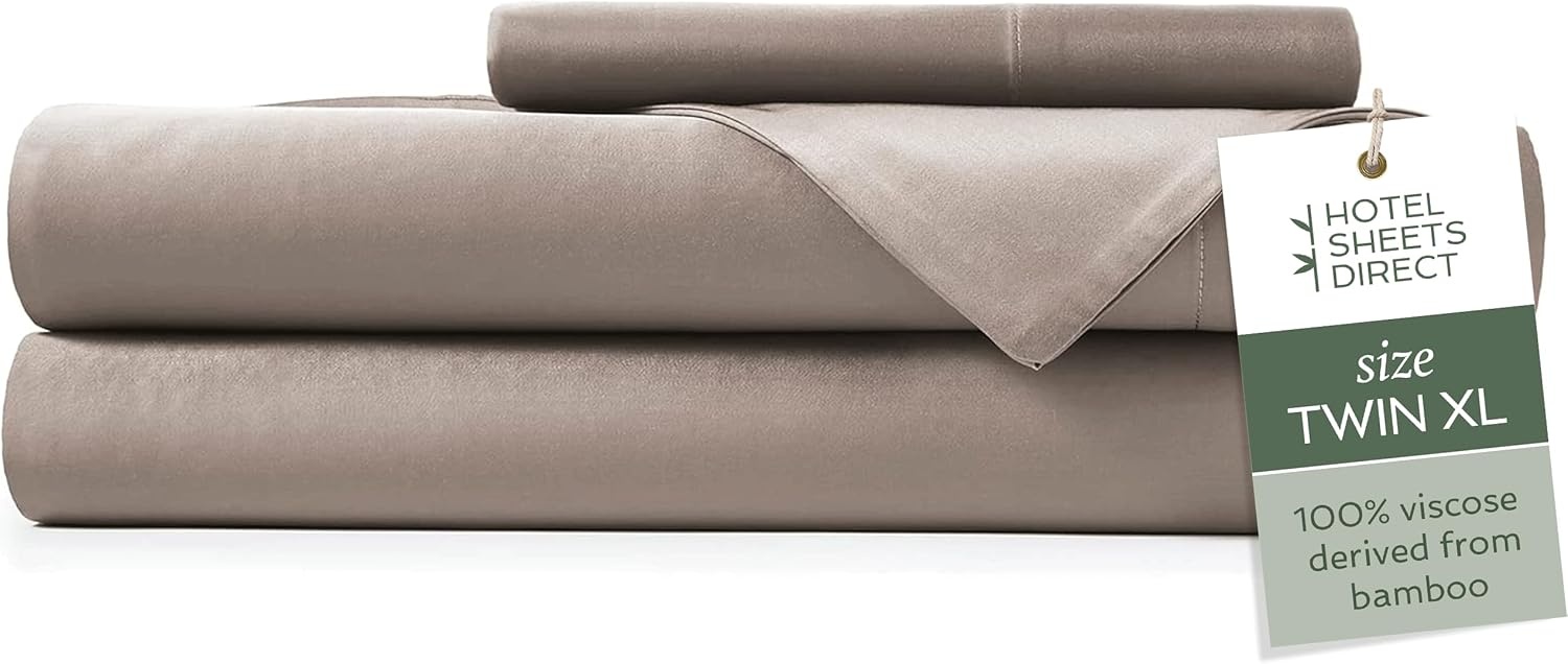 image:imageHotel Sheets Direct 4 Piece Bed Sheet Set Queen Size 100 Viscose Derived from Bamboo Sheets Set with 2 Pillowcases Cooling amp Breathable Luxury Bedding MoistureWicking amp Silky Soft Texture White05 Sand