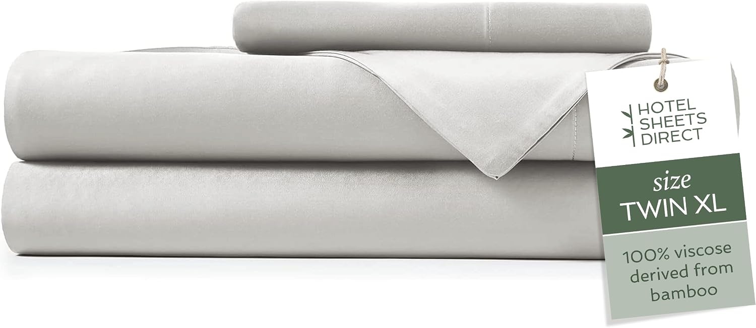 image:imageHotel Sheets Direct 4 Piece Bed Sheet Set Queen Size 100 Viscose Derived from Bamboo Sheets Set with 2 Pillowcases Cooling amp Breathable Luxury Bedding MoistureWicking amp Silky Soft Texture White02 Light Gray