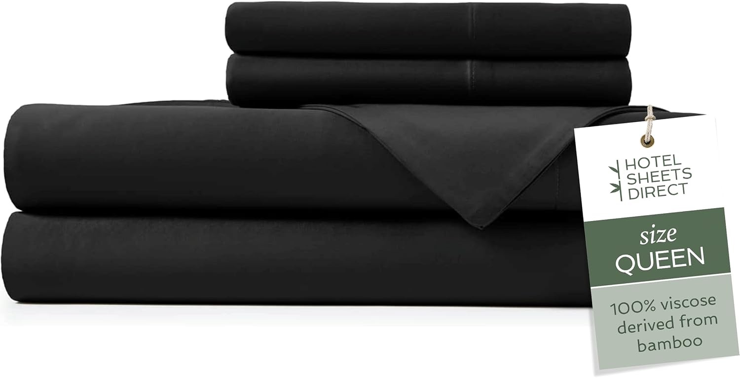image:imageHotel Sheets Direct 4 Piece Bed Sheet Set Queen Size 100 Viscose Derived from Bamboo Sheets Set with 2 Pillowcases Cooling amp Breathable Luxury Bedding MoistureWicking amp Silky Soft Texture White13 Black