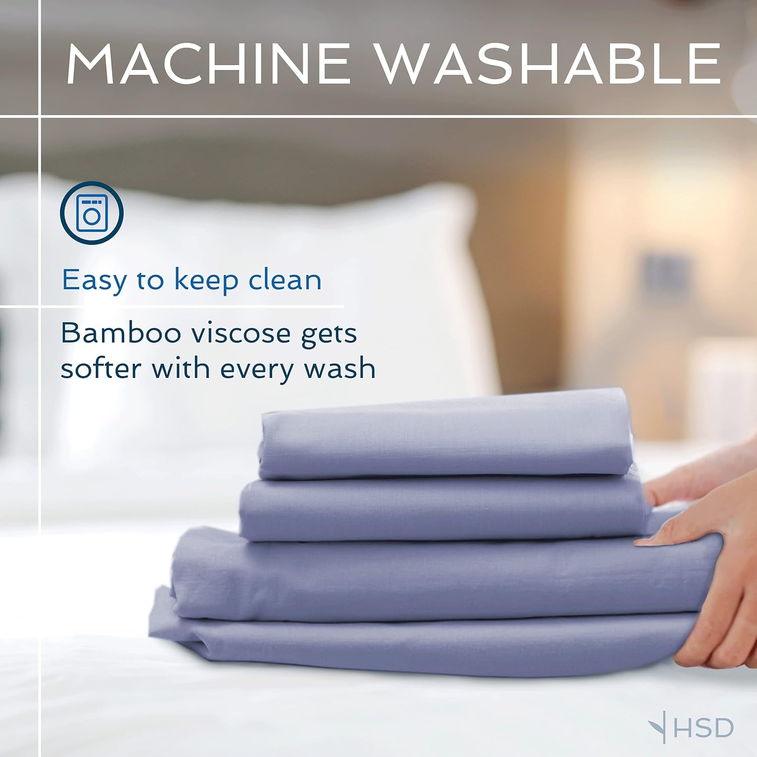 image:imageHotel Sheets Direct 4 Piece Bed Sheet Set Queen Size 100 Viscose Derived from Bamboo Sheets Set with 2 Pillowcases Cooling amp Breathable Luxury Bedding MoistureWicking amp Silky Soft Texture White16 Navy Blue