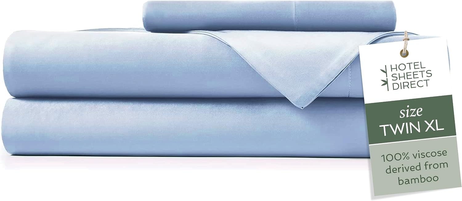 image:imageHotel Sheets Direct 4 Piece Bed Sheet Set Queen Size 100 Viscose Derived from Bamboo Sheets Set with 2 Pillowcases Cooling amp Breathable Luxury Bedding MoistureWicking amp Silky Soft Texture White06 Light Blue