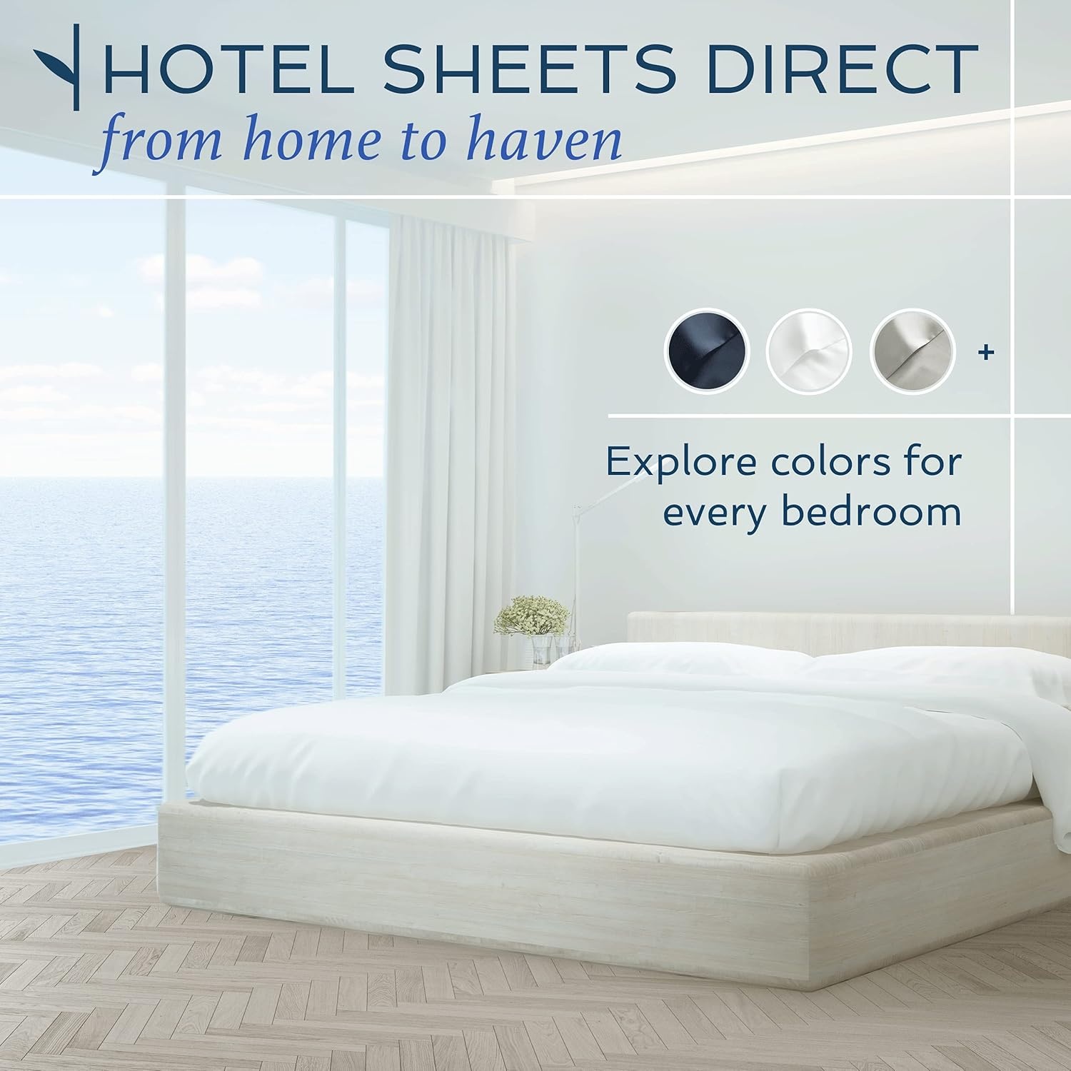 image:imageHotel Sheets Direct 4 Piece Bed Sheet Set Queen Size 100 Viscose Derived from Bamboo Sheets Set with 2 Pillowcases Cooling amp Breathable Luxury Bedding MoistureWicking amp Silky Soft Texture White16 Navy Blue