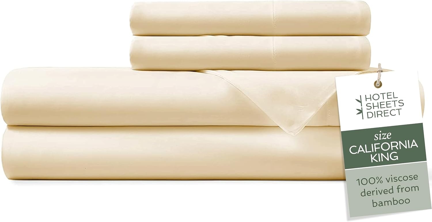 image:imageHotel Sheets Direct 4 Piece Bed Sheet Set Queen Size 100 Viscose Derived from Bamboo Sheets Set with 2 Pillowcases Cooling amp Breathable Luxury Bedding MoistureWicking amp Silky Soft Texture White08 Light Yellow