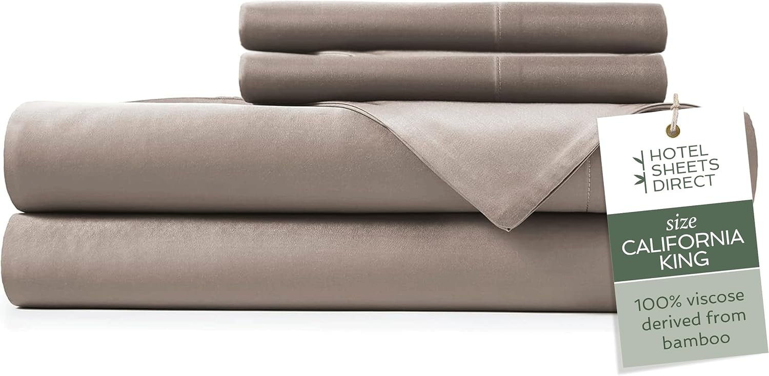 image:imageHotel Sheets Direct 4 Piece Bed Sheet Set Queen Size 100 Viscose Derived from Bamboo Sheets Set with 2 Pillowcases Cooling amp Breathable Luxury Bedding MoistureWicking amp Silky Soft Texture White05 Sand