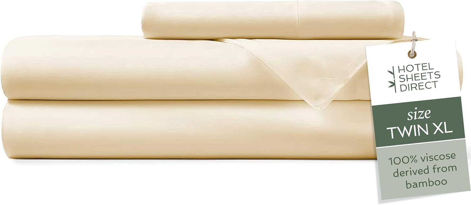 image:imageHotel Sheets Direct 4 Piece Bed Sheet Set Queen Size 100 Viscose Derived from Bamboo Sheets Set with 2 Pillowcases Cooling amp Breathable Luxury Bedding MoistureWicking amp Silky Soft Texture White08 Light Yellow