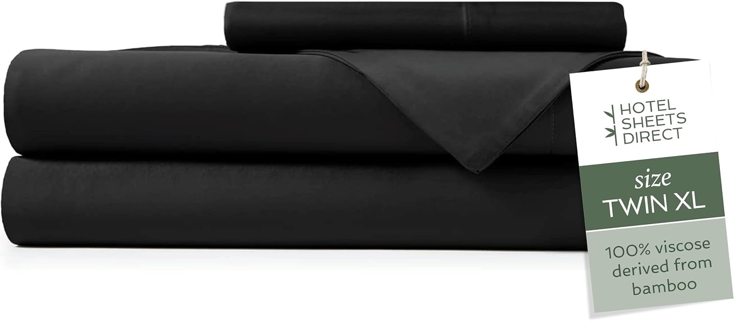 image:imageHotel Sheets Direct 4 Piece Bed Sheet Set Queen Size 100 Viscose Derived from Bamboo Sheets Set with 2 Pillowcases Cooling amp Breathable Luxury Bedding MoistureWicking amp Silky Soft Texture White13 Black