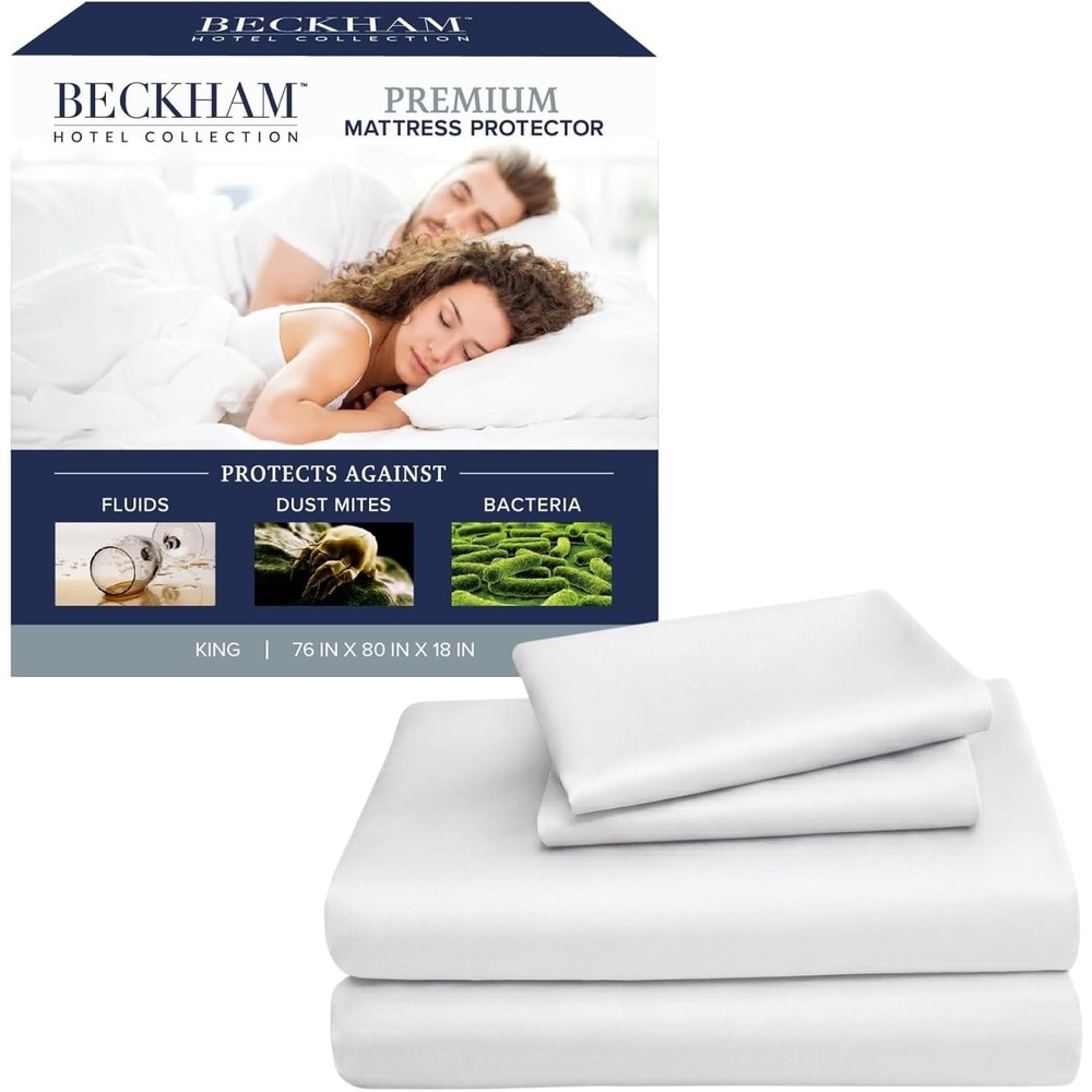 image:imageBeckham Hotel Collection Cotton Sheets King Size 4Piece Set with Mattress Protector White