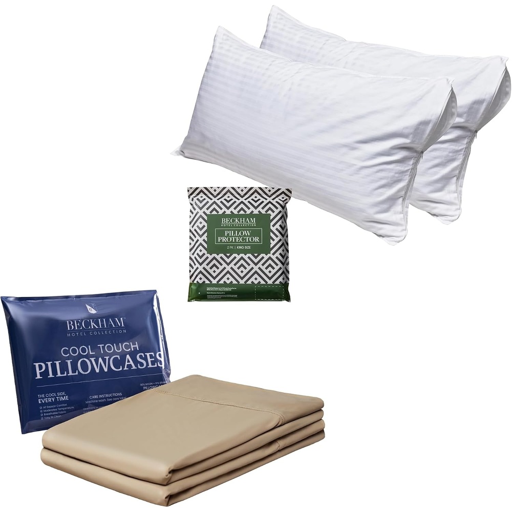 image:imageBeckham Hotel Collection King Size Pillow Protectors amp Cooling Pillowcases Set of 2 Sand
