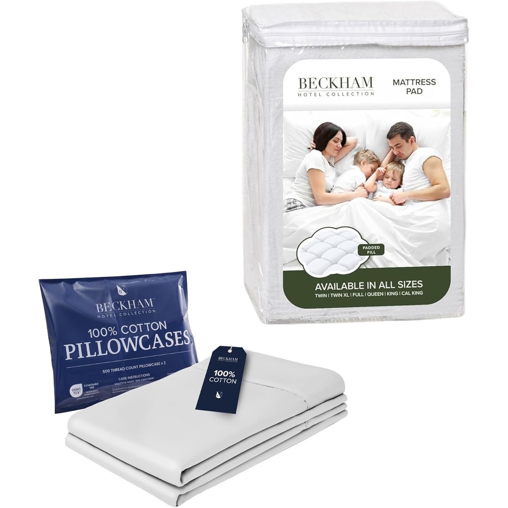 image:imageBeckham Hotel Collection Mattress Pad amp Cotton Pillowcases King White