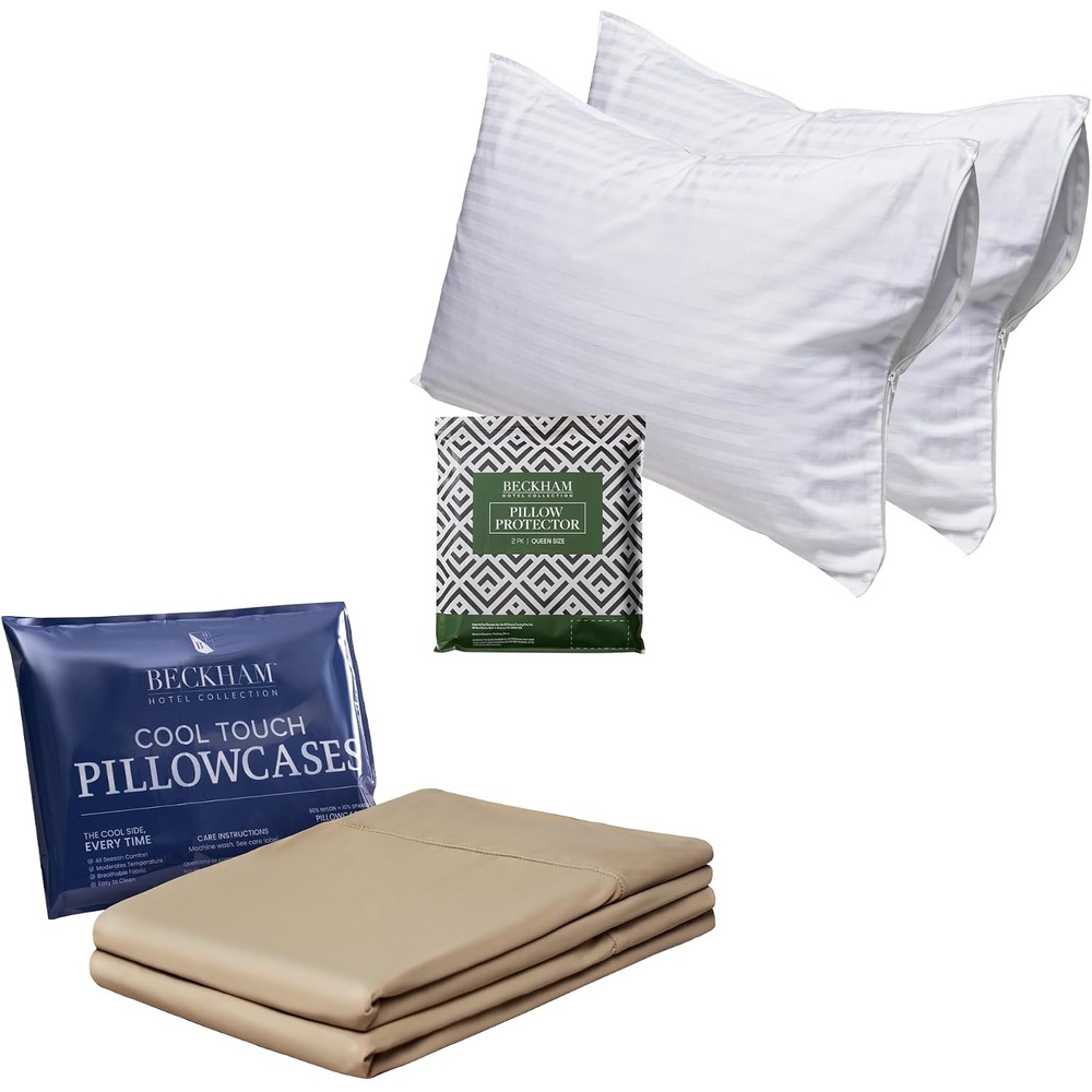 image:imageBeckham Hotel Collection Queen Size Pillow Protectors amp Cooling Pillowcases Set of 2 Sand