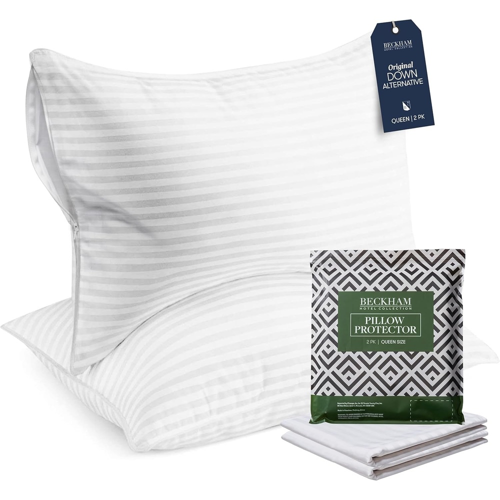 image:imageBeckham Hotel Collection Queen Size Pillows and Pillow Protectors Sets of 2