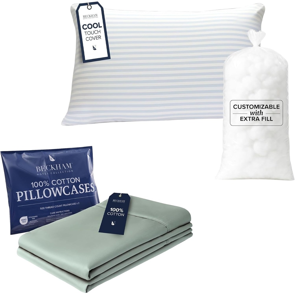 image:imageBeckham Hotel Collection Summer Sanctuary King Pillow amp Cotton Pillowcases Aqua Gray