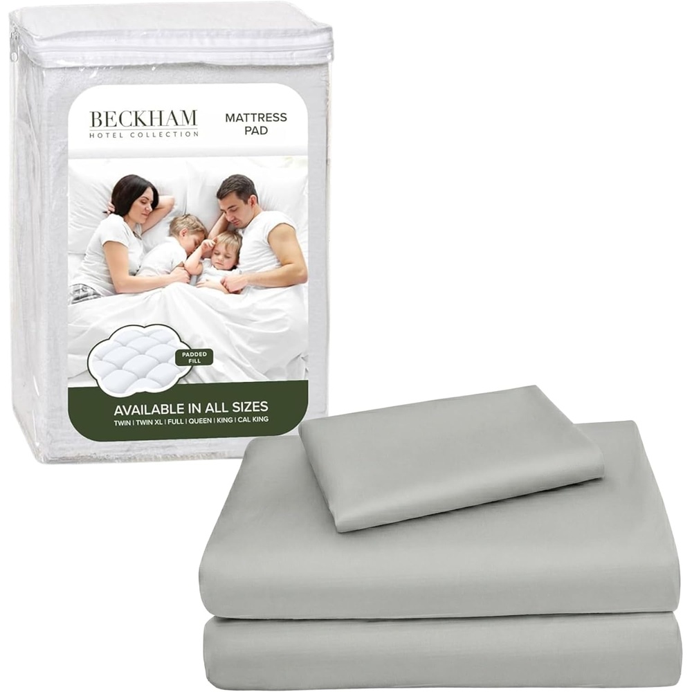 image:imageBeckham Hotel Collection Twin XL Size Mattress Pad amp Gray Cotton Sheet Set Deep Pocket All Season Use