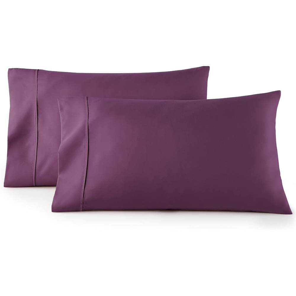 image:imageHC Collection Pillow Cases Standard SizeQueen Size Set of 2 Microfiber Extra Soft Pillowcases Easy Care amp Machine Washable WhiteEggplant